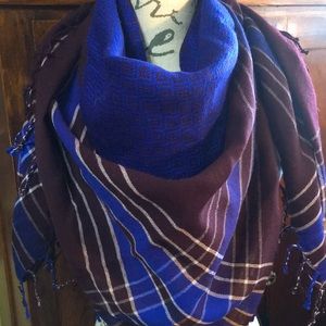 JCrew plaid wool scarf w/ tassel fringe 50” X 50”